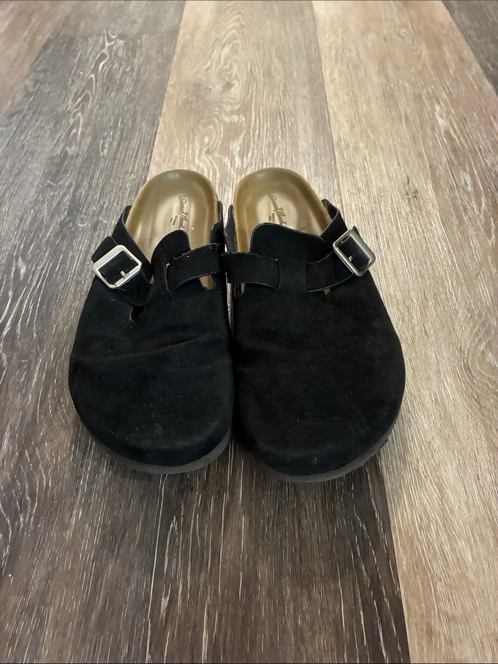 Universal Thread Black Suede Slip-On Clogs with Buckle